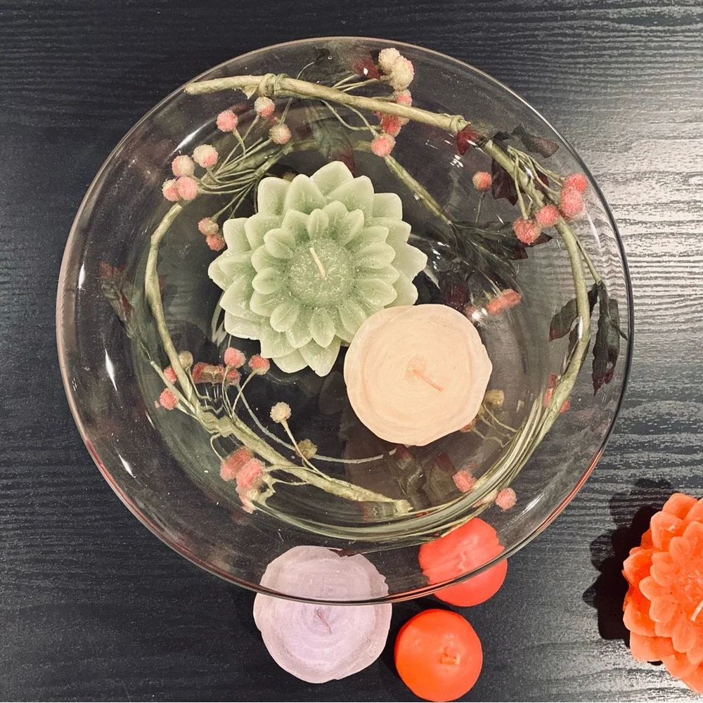 Decorative Floating Candle/Clear Glass Centerpiece Bowl & 6 Floating Candles